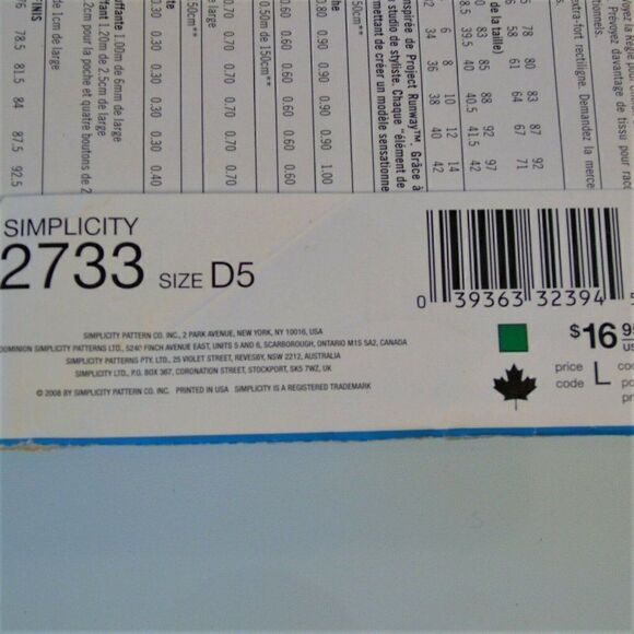 Simplicity 2733 Sewing Pattern - Picture 6 of 6